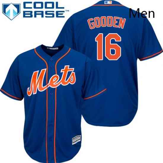 Mens Majestic New York Mets 16 Dwight Gooden Replica Royal Blue Alternate Home Cool Base MLB Jersey